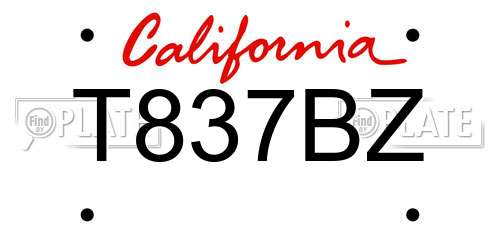T837BZ California License Plate