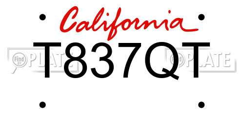 T837QT California License Plate