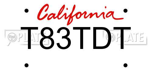T83TDT California License Plate