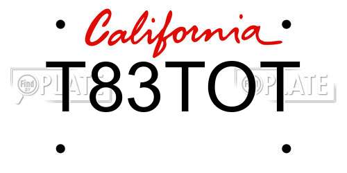 T83TOT California License Plate