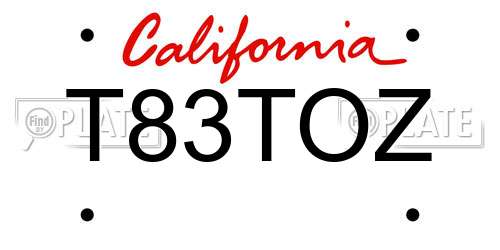 T83TOZ California License Plate