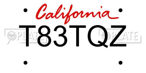 T83TQZ California License Plate