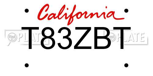 T83ZBT California License Plate