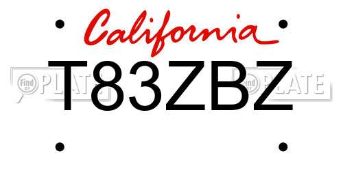 T83ZBZ California License Plate