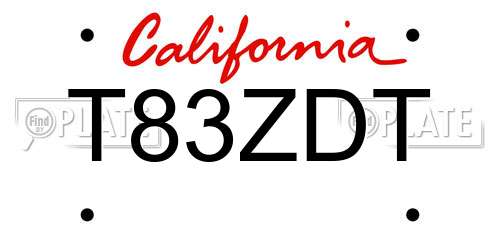 T83ZDT California License Plate