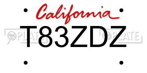 T83ZDZ California License Plate