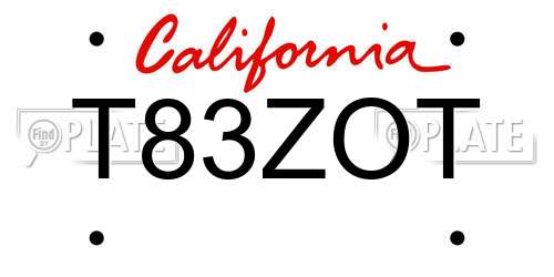 T83ZOT California License Plate