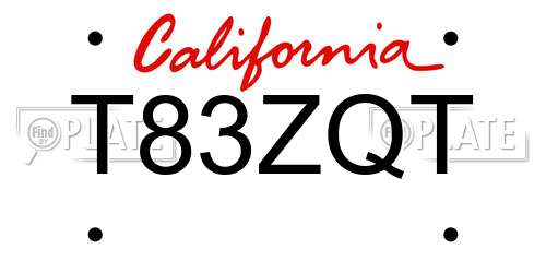 T83ZQT California License Plate
