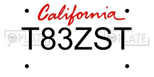 T83ZST California License Plate