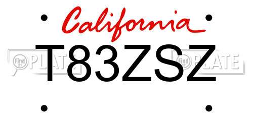 T83ZSZ California License Plate