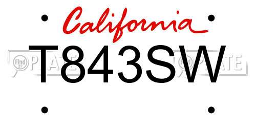 T843SW California License Plate