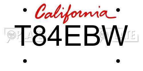 T84EBW California License Plate