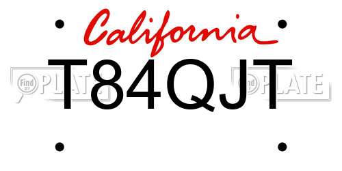 T84QJT California License Plate