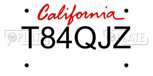 T84QJZ California License Plate