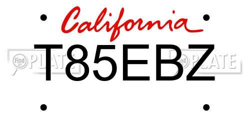 T85EBZ California License Plate