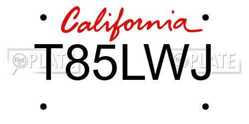 T85LWJ California License Plate