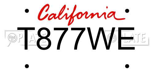 T877WE California License Plate