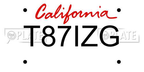 T87IZG California License Plate
