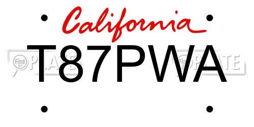 T87PWA California License Plate