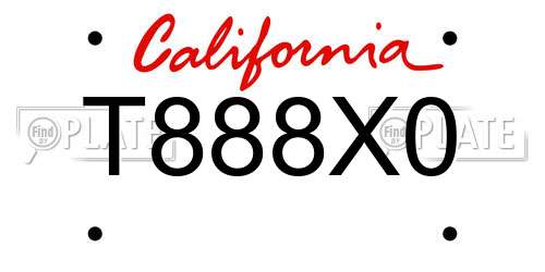 T888X0 California License Plate