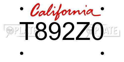 T892Z0 California License Plate