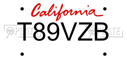 T89VZB California License Plate