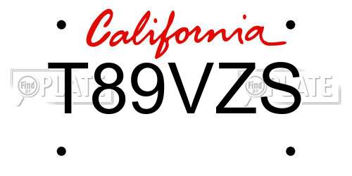 T89VZS California License Plate