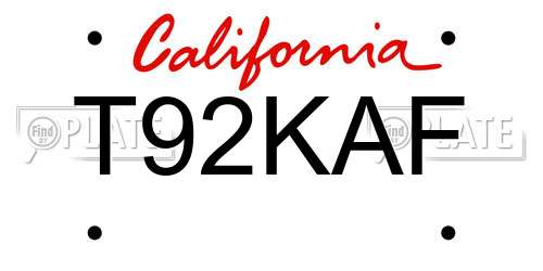 T92KAF California License Plate