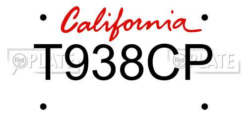 T938CP California License Plate