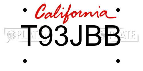 T93JBB California License Plate