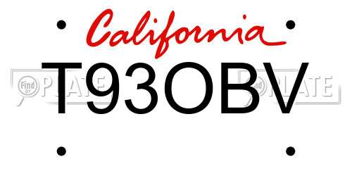 T93OBV California License Plate