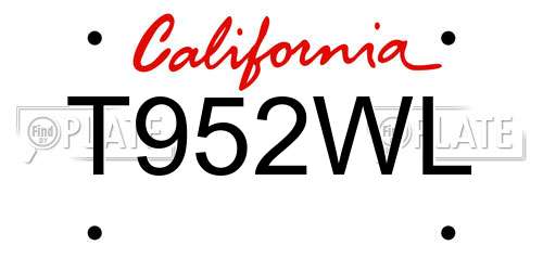 T952WL California License Plate