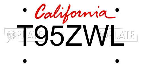 T95ZWL California License Plate