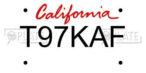 T97KAF California License Plate