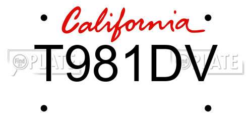 T981DV California License Plate