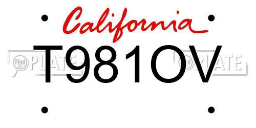 T981OV California License Plate