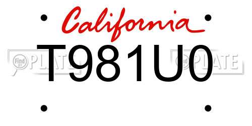 T981U0 California License Plate