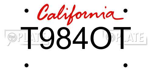 T984OT California License Plate