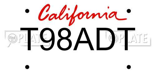 T98ADT California License Plate
