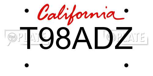 T98ADZ California License Plate