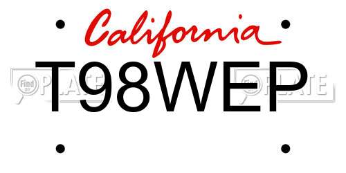 T98WEP California License Plate