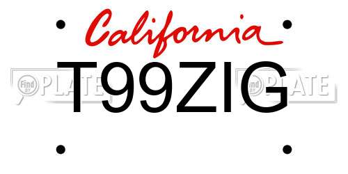 T99ZIG California License Plate