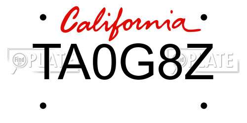 TA0G8Z California License Plate