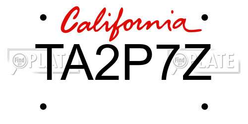 TA2P7Z California License Plate