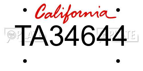 TA34644 California License Plate