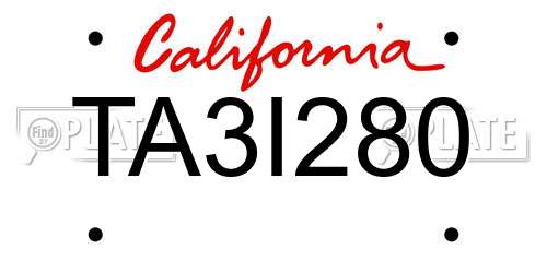 TA3I280 California License Plate