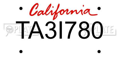TA3I780 California License Plate