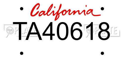 TA40618 California License Plate