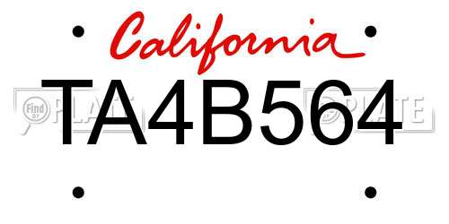 TA4B564 California License Plate
