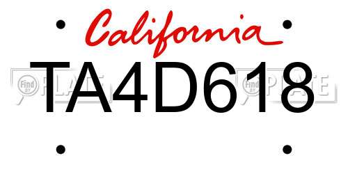TA4D618 California License Plate